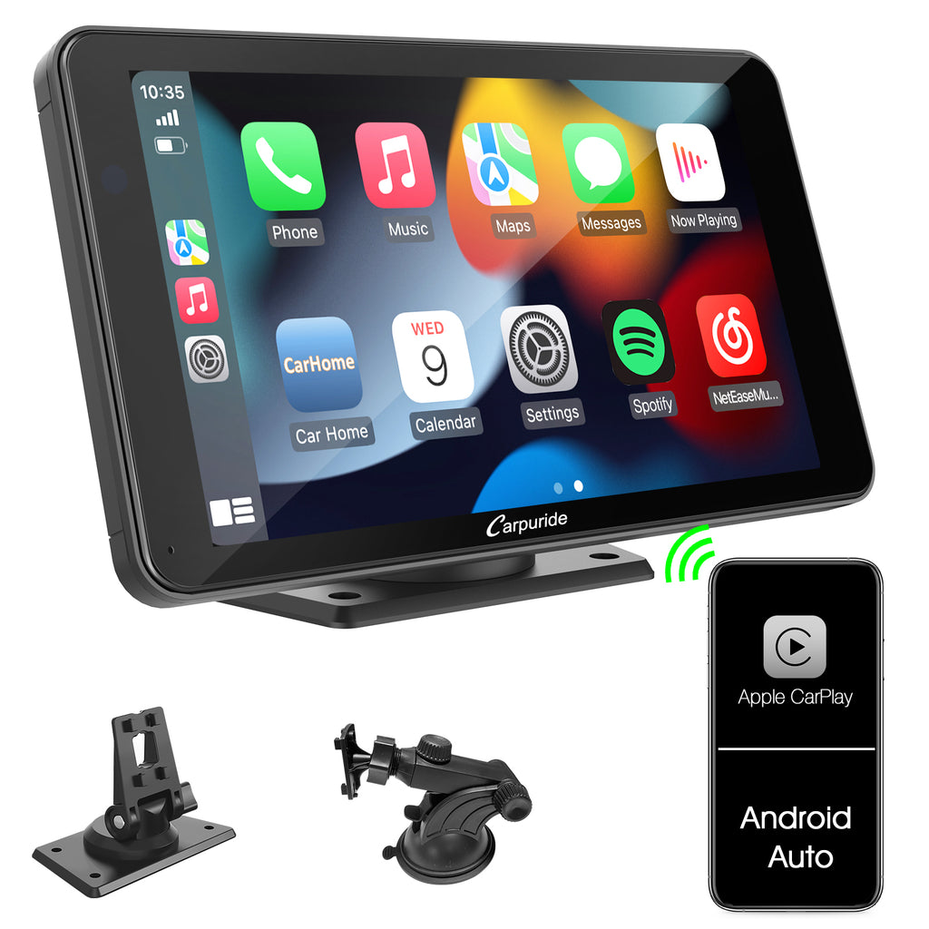  Carpuride 9 inch Portable Car Stereo, Wireless Apple Carplay &  Android Auto, Deep Bass Loud Sound, Bluetooth 5.0 /Mirror  Link/GPS/Siri/FM/Google, Support Trucks RV Dashboard Mounted : Electronics