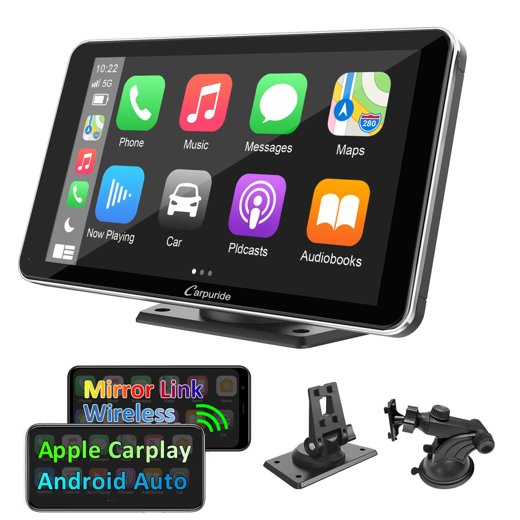 7 HD Double Din Car Stereo,Portable Wireless Touch Screen Apple CarPlay  and Android Auto Automatic Multimedia Player,Car Stereo with Mirror