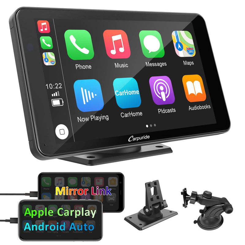 Carpuride Portable Wired CarPlay - Apple CarPlay/Android Auto /7"IPS Touch Screen/ Multimedia Bluetooth Navigation Dashboard Console