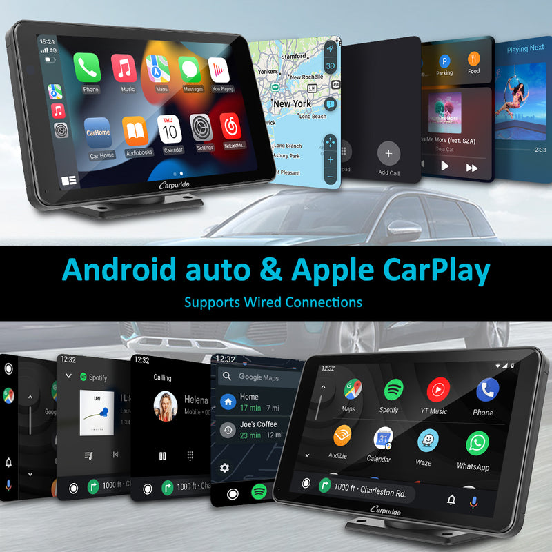 Carpuride Portable Wired CarPlay - Apple CarPlay/Android Auto /7"IPS Touch Screen/ Multimedia Bluetooth Navigation Dashboard Console