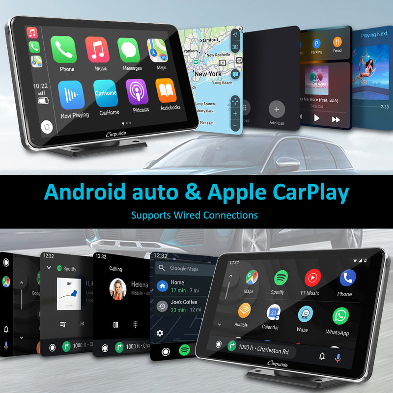 Car Stereo with Carplay/Android Auto,7 IPS Touch Screen,Silver Frame