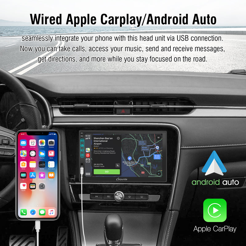 7 Inch Double Din Car Stereo with Carplay and Android Auto, Touch Screen Car Audio Receiver, Local Warehouse and Shipped within 24 Hours