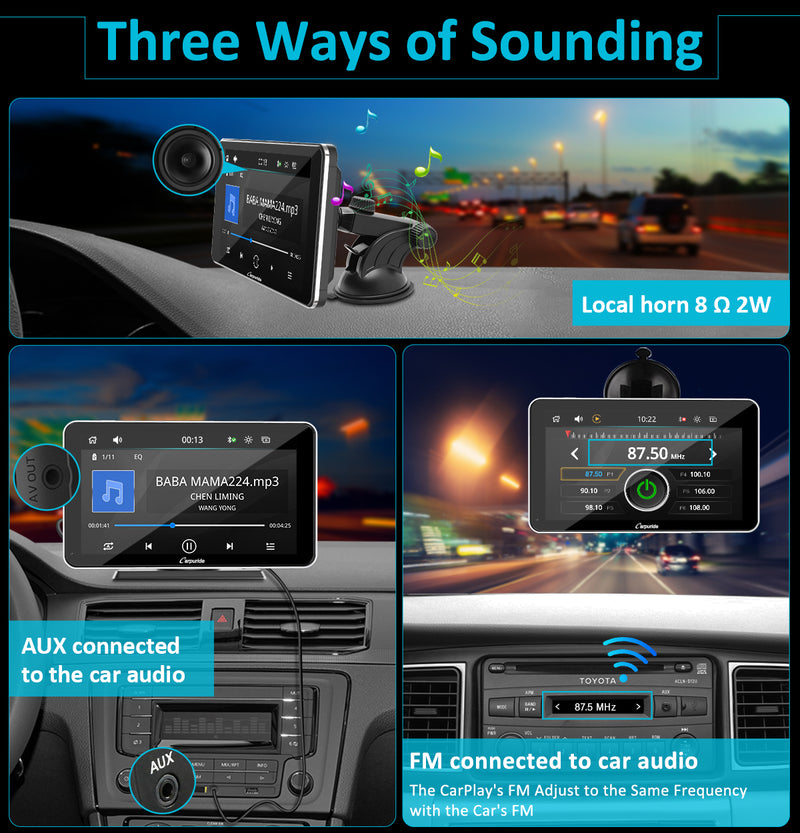 Car Stereo with Carplay/Android Auto,7" IPS Touch Screen,Silver Frame,Plug and Play Quick Install, Suitable for All Cars,Multimedia Player with Bluetooth, Mirror Link, Google and Siri Assistant