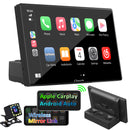 CARPURIDE Car Stereo with Wireless Apple CarPlay&Android Auto, Dual 4Ω3W speakers, 9" IPS Touchscreen Car Radio Receiver with Mirror Link/Bluetooth/Google/Siri/WiFi/GPS Navigation/Light-sensing/EQ effect,Backup Camera