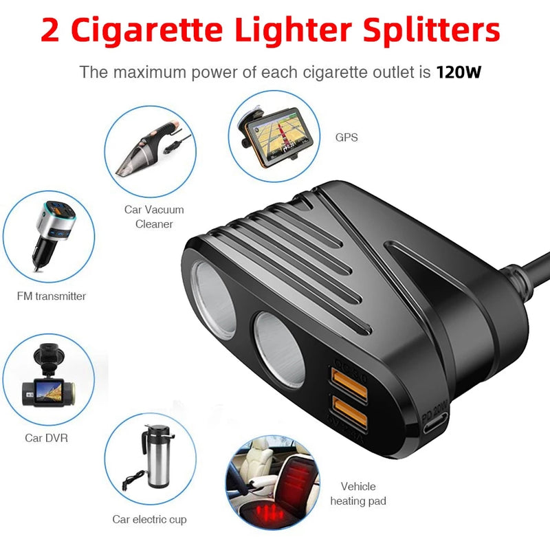 2 Way Car Charger Cigarette Lighter Power Adapter Dual Splitter Socket DC  12V US
