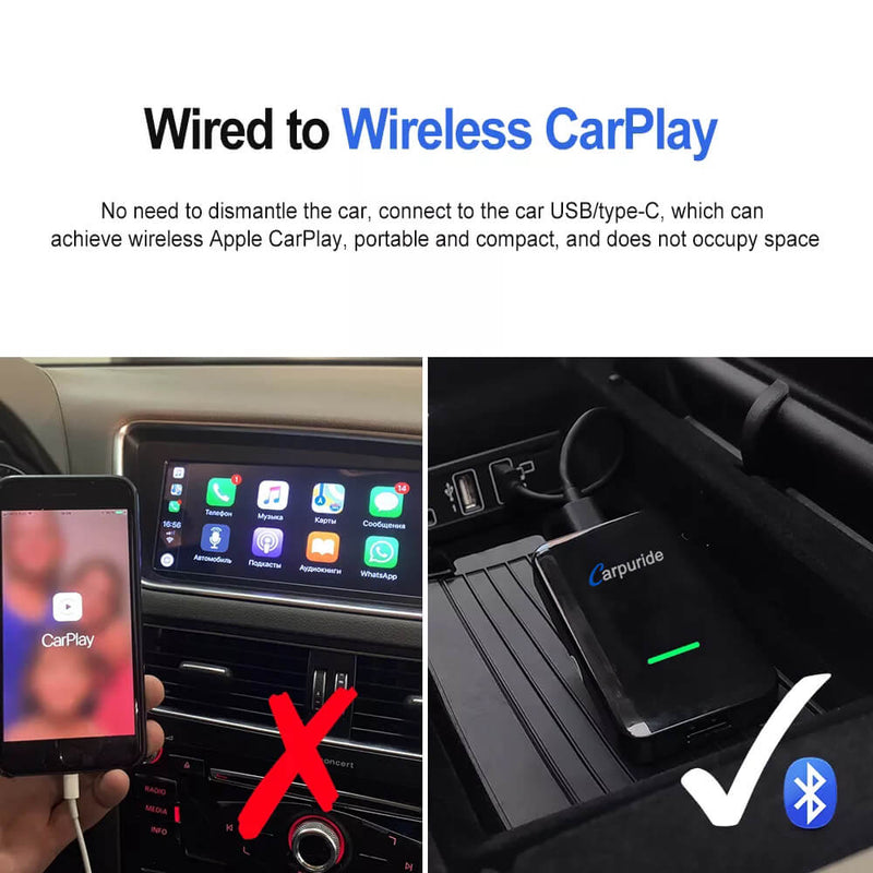 CARPURIDE Wireless Carplay for Most Cars, Plug and Play Non-destructive Installation Convert Wired Carplay to Wireless Carplay