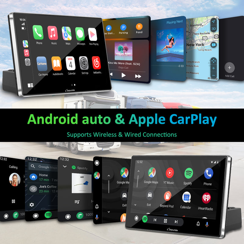 CARPURIDE Car Stereo with Wireless Apple CarPlay&Android Auto, Dual 4Ω3W speakers, 9" IPS Touchscreen Car Radio Receiver with Mirror Link/Bluetooth/Google/Siri/WiFi/GPS Navigation/Light-sensing/EQ effect,Backup Camera,Silver