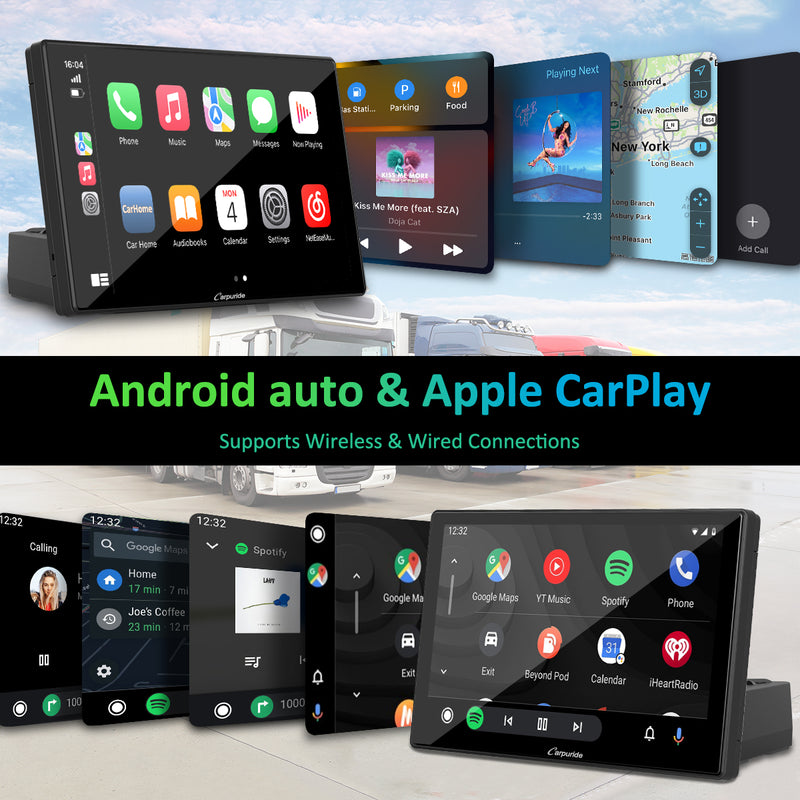 CARPURIDE Wireless Portable Car Stereo with Light-Sensitive,Dual 4Ω3W speakers, 9 Inch IPS Touchscreen Car Radio Receiver Works with Carplay/Android Auto/Mirror Link/Bluetooth/Google/Siri/WiFi/GPS Navigation