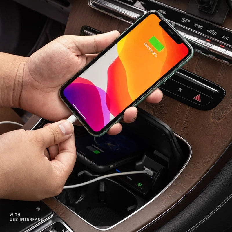 CARPURIDE 15W Qi Wireless Car Charger for Mercedes Benz GLC C180 C200 C260 C Class W205 Accessories Quick Charge Phone Holder Plate Charging