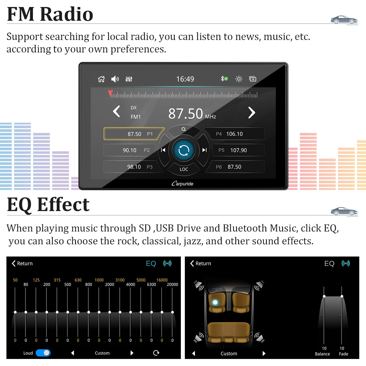 CARPURIDE YT09 Single Din Car Stereo with Wireless Apple CarPlay&Andro