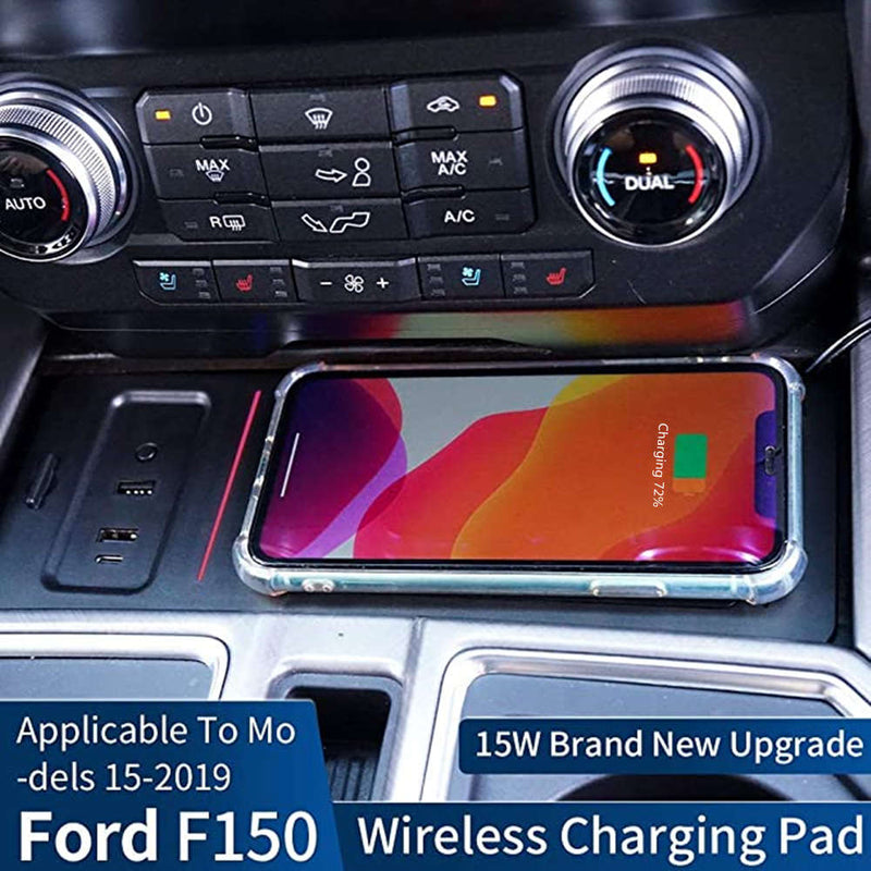 CARPURIDE Car Wireless Charger Mount fit for Ford F-150 2015-2019,Output of 15W QC 3.0 Fast Charging,USB Port 36W Wireless Charging Devices