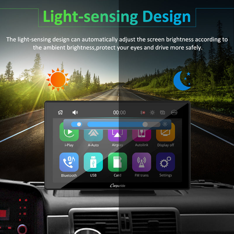 CARPURIDE Wireless Portable Car Stereo, support Google and Siri Assistant, 9 Inch IPS Touch screen, Car Radio Receiver with Carplay/ Android Auto/GPS /Mirror link/Bluetooth/FM/Light-sensing/EQ effect