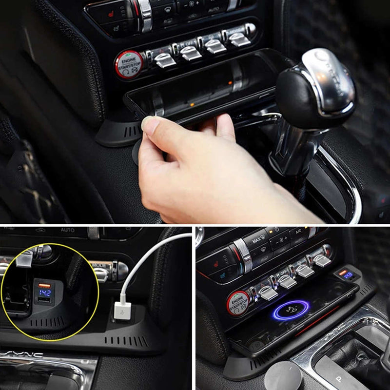 CARPURIDE Car QI Wireless Charger For Ford Mustang GT Accessories 2016