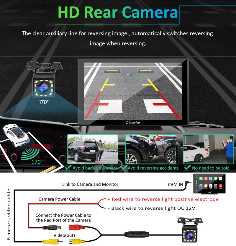 CARPURIDE W901 Pro Portable Smart Multimedia Dual Bluetooth Dashboard Console With Backup Camera