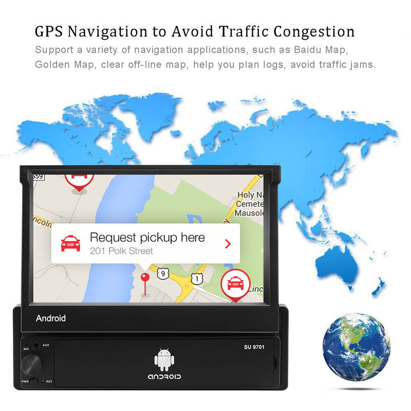 CARPURIDE 1Din Android 8.1 2+32G Car Radio Autoradio 7'' Retractable Touch Screen GPS Wifi MP5 USB FM Car Video