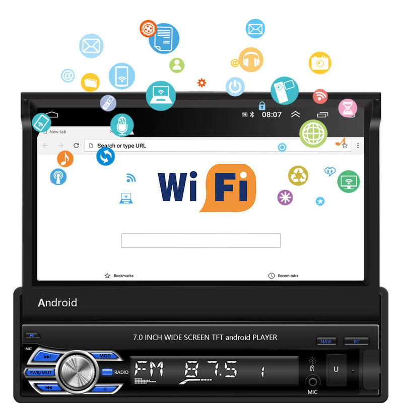 CARPURIDE 1Din Android 10.1 Car Radio Autoradio 7'' Retractable Touch