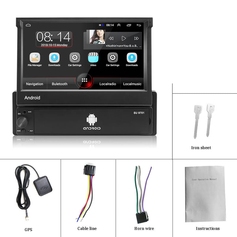 CARPURIDE 1Din Android 8.1 2+32G Car Radio Autoradio 7'' Retractable Touch Screen GPS Wifi MP5 USB FM Car Video