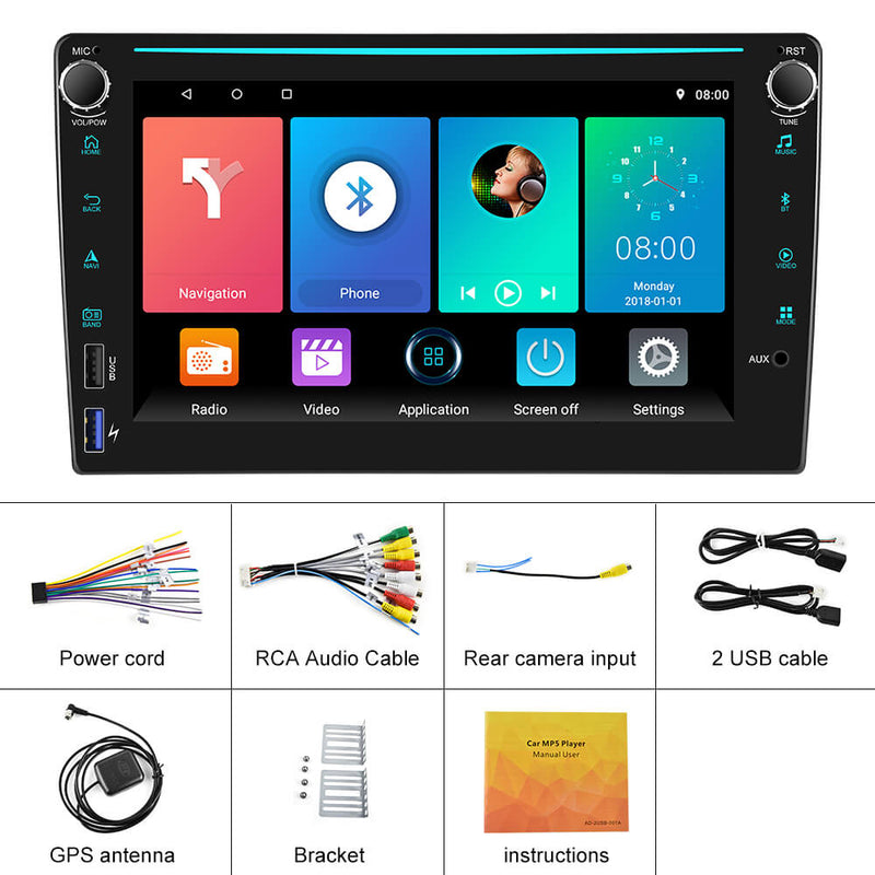 CARPURIDE 2Din 8'' Android 10.0 Car Radio 4 USB/GPS Navigation Car Audio Player Split Screen/BT/Wifi/Phone Link Android/IOS/HD/FM