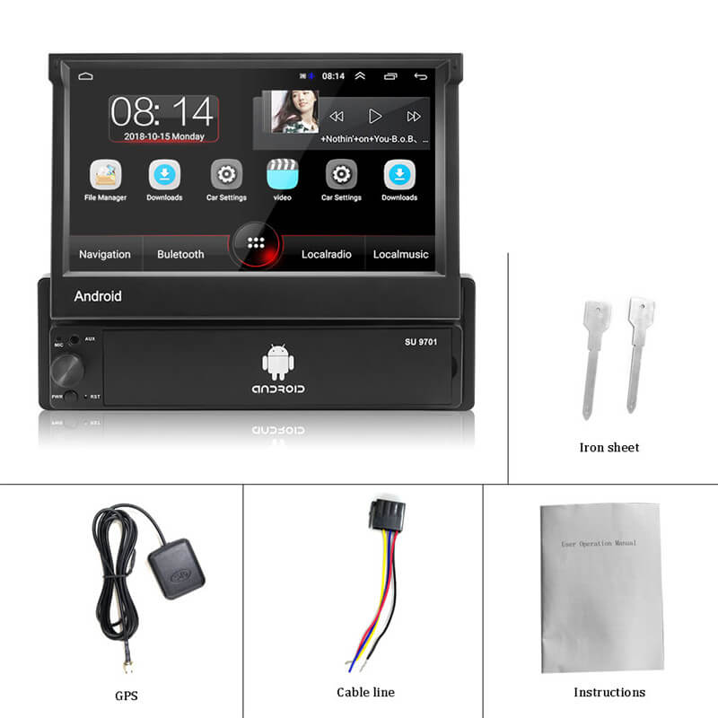 CARPURIDE Android 8.1 Car Radio Para Auto 1Din 7'' Foldable Detachable Touch Screen GPS Wifi BT USB FM Car Video Player