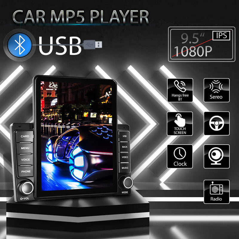 CARPURIDE 2Din 9.5''HD 1080P Screen Carplay Player Car Stereo Vertical MP5 with BT WIFI Radio Receiver Suppport Rear
