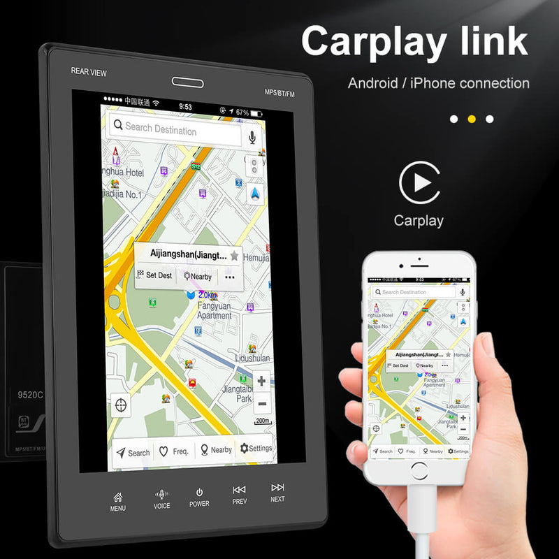 CARPURIDE 2Din 9.5''HD 1080P Carplay screen GPS Car Stereo Vertical MP5 Player with BT WIFI GPS FM Radio Receiver Suppport Rear