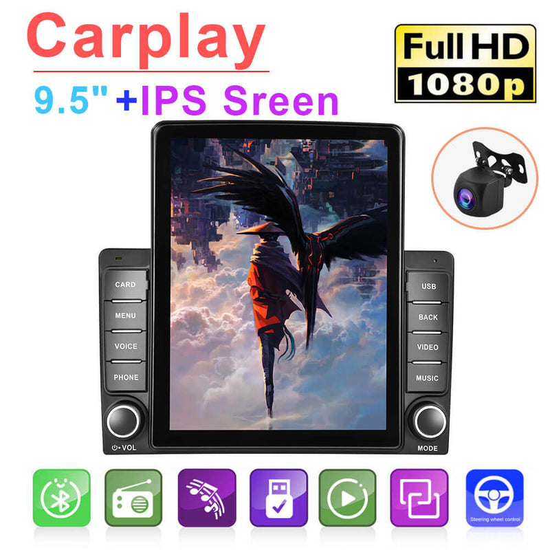 CARPURIDE 2Din 9.5''HD 1080P Screen Carplay Player Car Stereo Vertical MP5 with BT WIFI Radio Receiver Suppport Rear