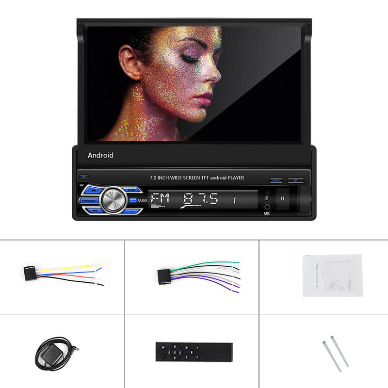 CARPURIDE 1Din Android 10.1 2+32GB Car Video Player Car Radio Stereo With 7'' Retractable Screen GPS Wifi BT USB FM