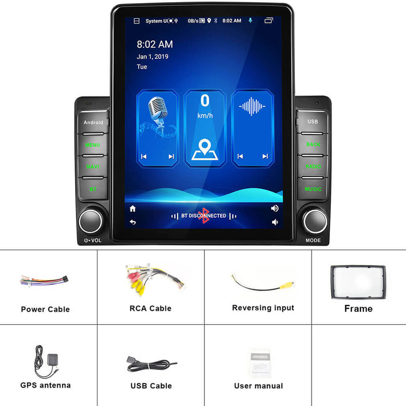 CARPURIDE Android 9.1 Car Video 9.5'' Vertical Split Screen Radio Autoradio Stereo GPS Navigation Wifi BT Phone Link Universal