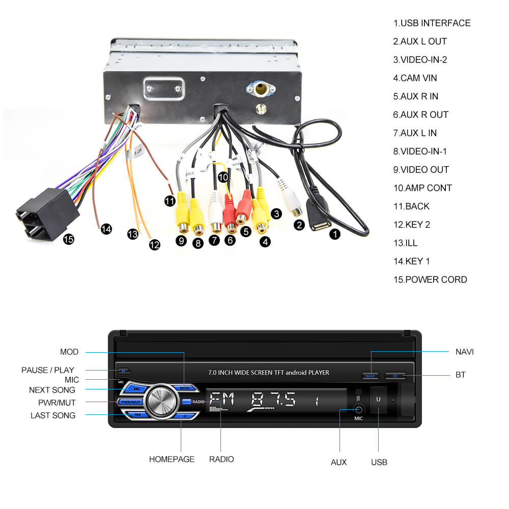 CARPURIDE 1Din Android 10.1 Car Radio Autoradio 7 Retractable Touch