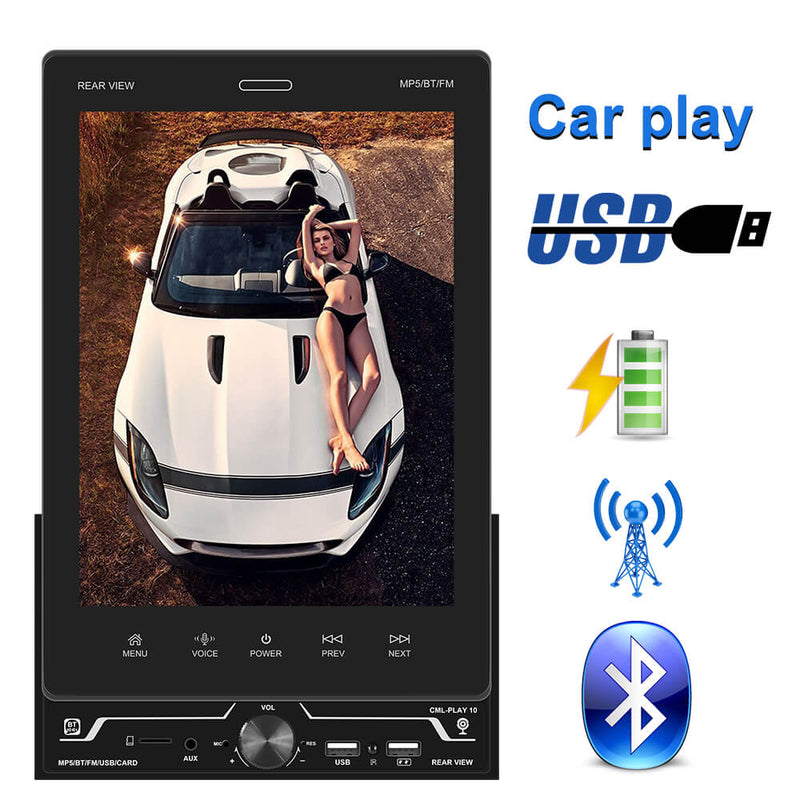 CARPURIDE 2Din 9.5''HD 1080P Carplay screen GPS Car Stereo Vertical MP5 Player with BT WIFI GPS FM Radio Receiver Suppport Rear