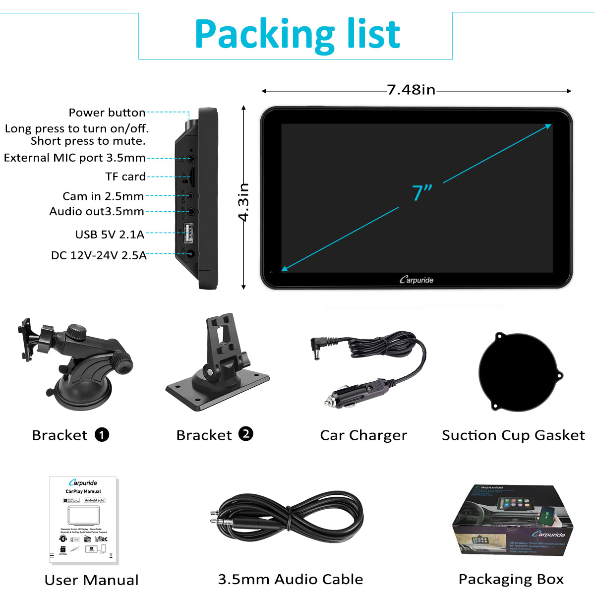 Carpuride 7インチHDディスプレイ Amazon.co.jp: Carpuride バイク ディスプレイオーディオ スマート