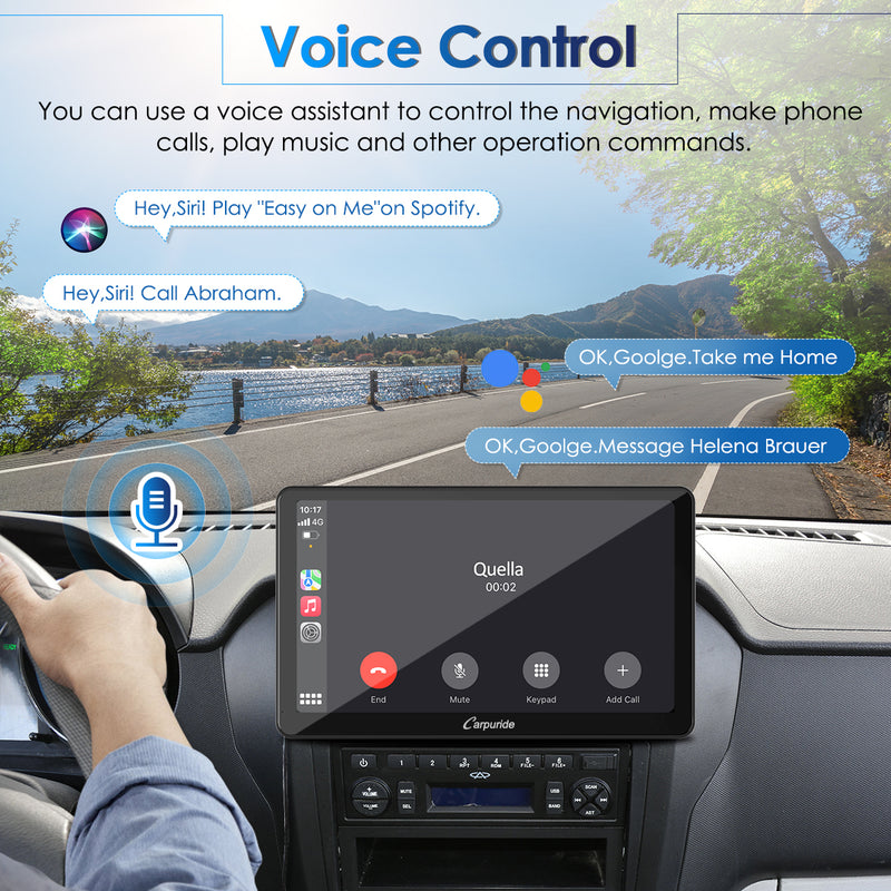 CARPURIDE YT09 Single Din Car Stereo with Wireless Apple CarPlay&Andro