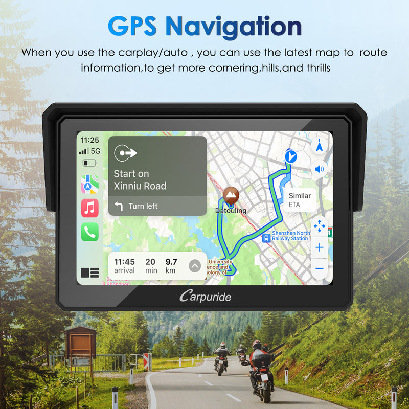 Carpuride W502 Motorcycle GPS Wireless Apple Carplay and Android Auto  Waterproof Portable Car Stereo, 5 IPS Touch Car Screen with Dual  Bluetooth, Navigation/Siri/Google Assistant for Motorbike: :  Electronics & Photo