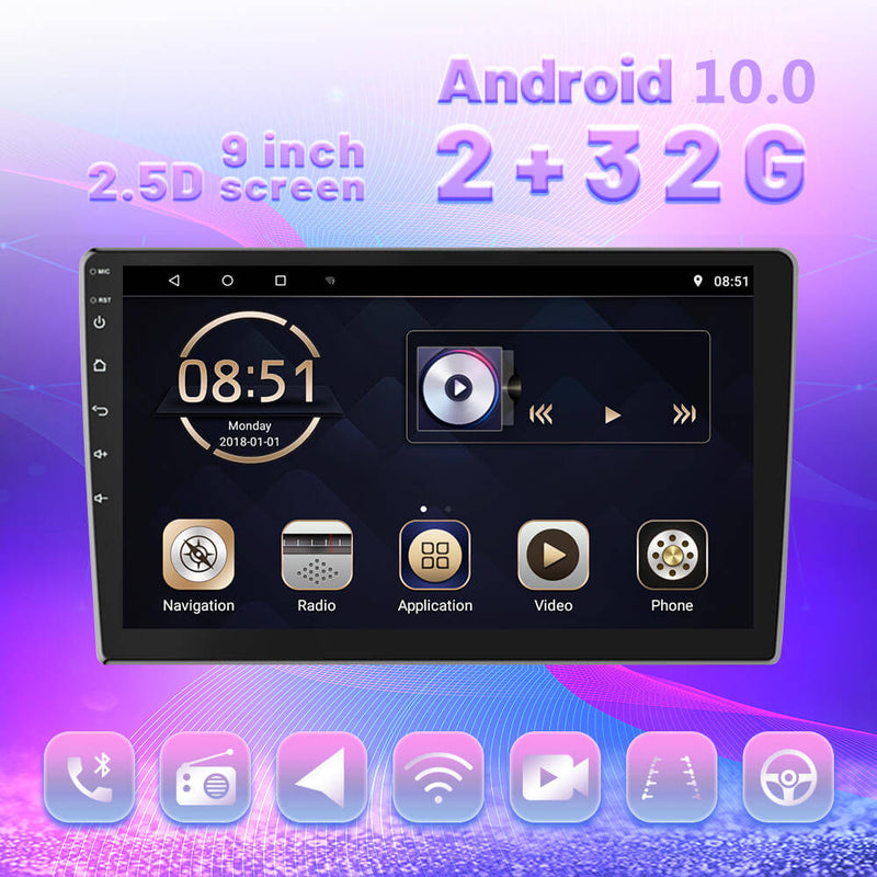 CARPURIDE 2+32GB Android 10.0 9'' 2Din Car Stereo Radio TFT GPS Navigation 2.5D Split Sreen WIFI/BT/FM/Phone Link Auto Radio/USB